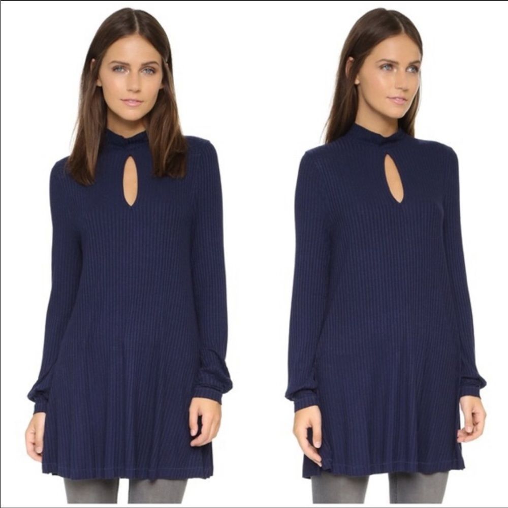Free People Copa Banana Blue Ribbed Keyhole Tunic - Picture 4 of 11